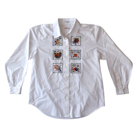 Talbots Vintage Thanksgiving Shirt - Novelty Autumn Embroidery - Medium Size - Picture 1 of 6